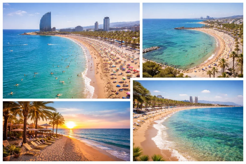 Descubre las mejores playas de Barcelona en 2026. Guía completa con zonas limpias, dónde bañarse sin aglomeraciones, precios de servicios y cómo llegar en transporte público sostenible.