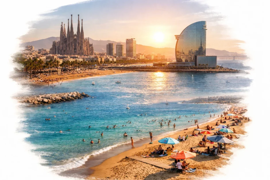 Descubre las mejores playas de Barcelona en 2026. Guía completa con zonas limpias, dónde bañarse sin aglomeraciones, precios de servicios y cómo llegar en transporte público sostenible.