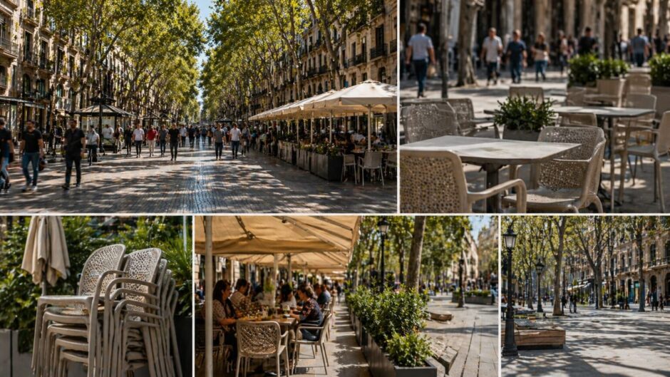 Barcelona terrazas La Rambla 2026: nuevas normas, menos publicidad, diseño unificado y más espacio peatonal. Descubre cómo afectan las terrazas y qué cambia en el centro. 
