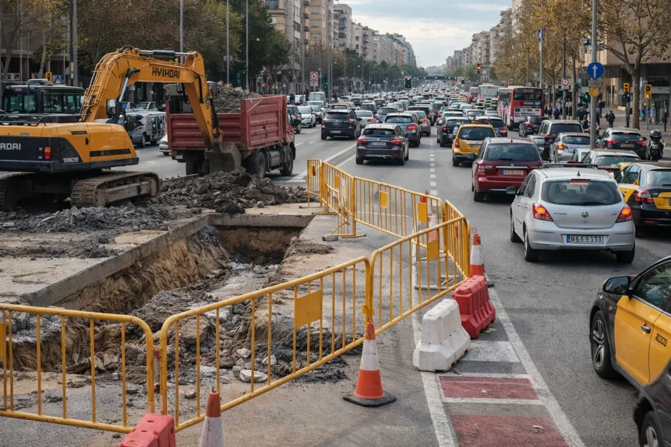 Obras viales en Barcelona generan congestión en Gran Via, Eixample y túnel de Rovira con cierres nocturnos y tráfico lento en horas punta en toda la ciudad según datos de movilidad urbana actuales.