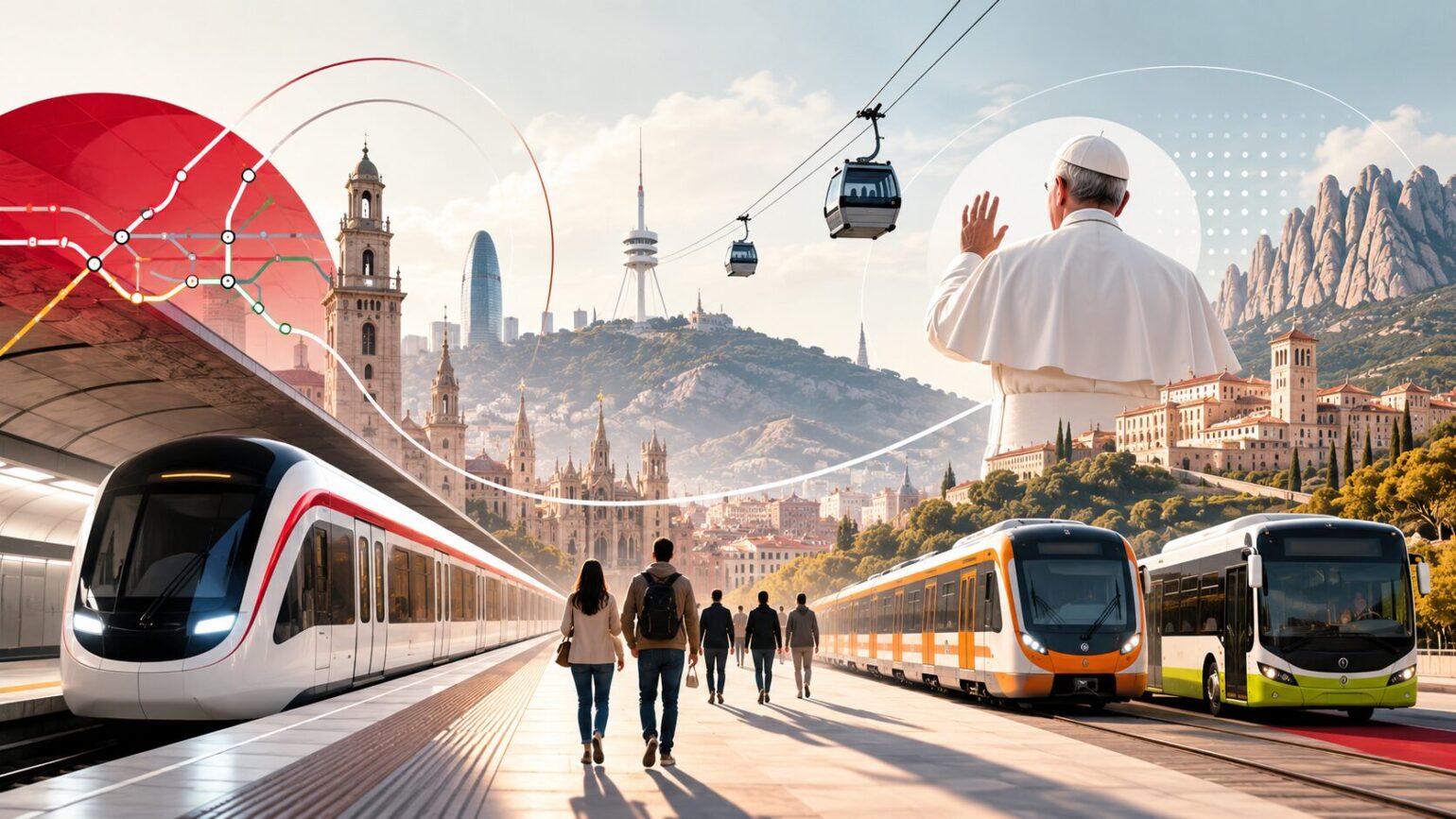 Cambios en metro, Rodalies, FGC y bus de Barcelona del 8 al 10 de junio por la visita del Papa León XIV: refuerzos, cierres de estaciones, lanzaderas a Montjuïc y acceso a Montserrat. Toda la guía práctica.