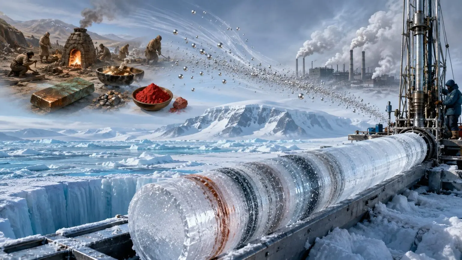 Groenlandia revela en un núcleo de hielo de 1.250 metros que la contaminación humana por mercurio empezó hace unos 4.000 años, se aceleró desde 1840 y obliga a revisar modelos ambientales.